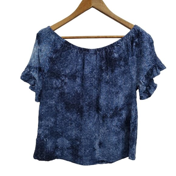 Knox Rose Womens Blue Eyelet Off The Shoulder Blouse Top Size M Short Sleeve - Picture 4 of 12